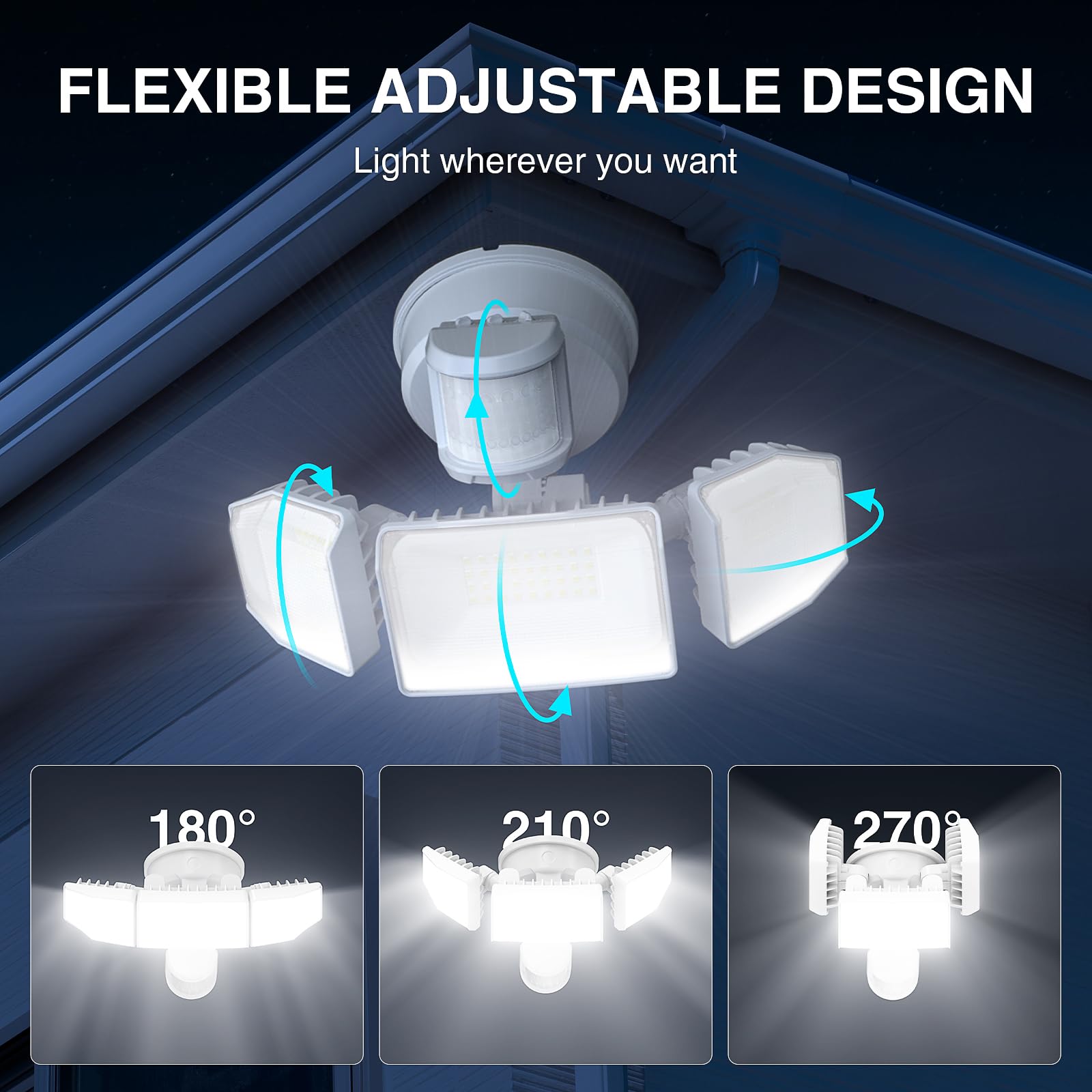 Abovizo - 85 W LED-Sicherheitsleuchten, Bewegungsmelder, 8500 lm, wasserdicht, IP65, Flutlicht, 6500 K, 3 Köpfe, Bewegungserkennung, Flutlicht
