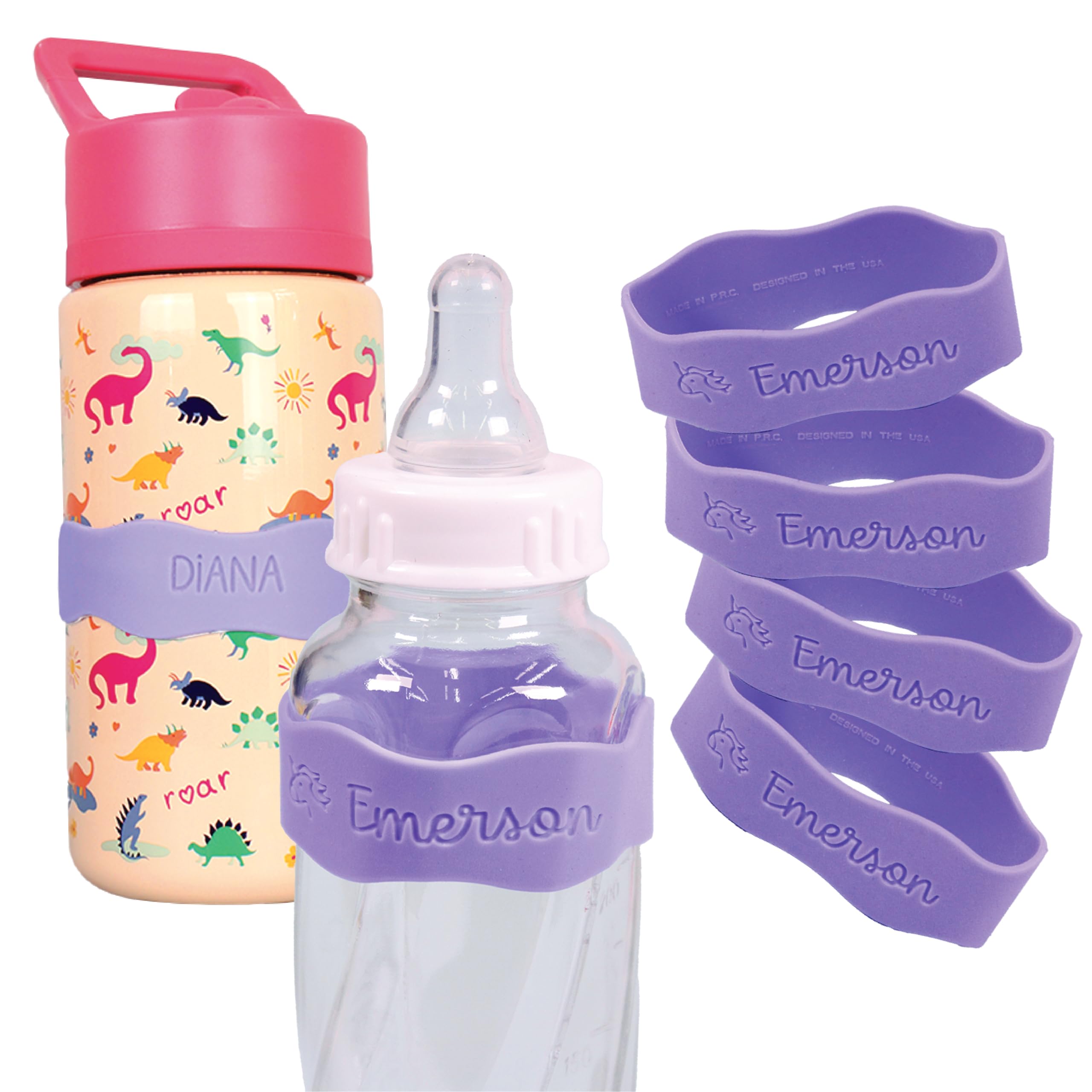 InchBug Orbit Labels Baby Bottle and Water Bottle Silicone Name Bands – Personalized Reusable Label Set for Daycare, Sippy Cups, Preschool, Elementary