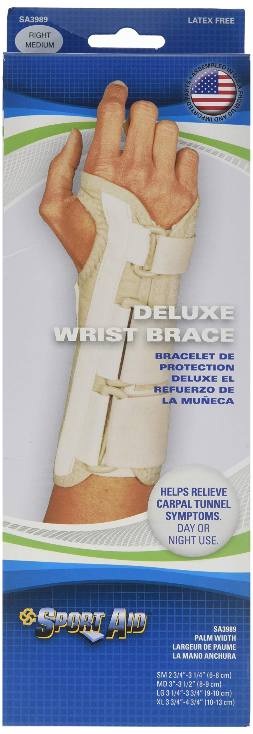 Sportaid Wrist Brace Deluxe Right, Beige Medium 1 Each by Scott Specialties (Pack of 2)
