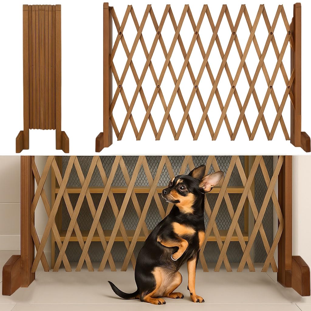 Treppenschutzgitter für Hunde - Absperrgitter - Türschutzgitter - Hundeschutzgitter - Hundebarrieren - verstellbar Trennwand - ohne Bohren - 30-117cm breit - aus Holz