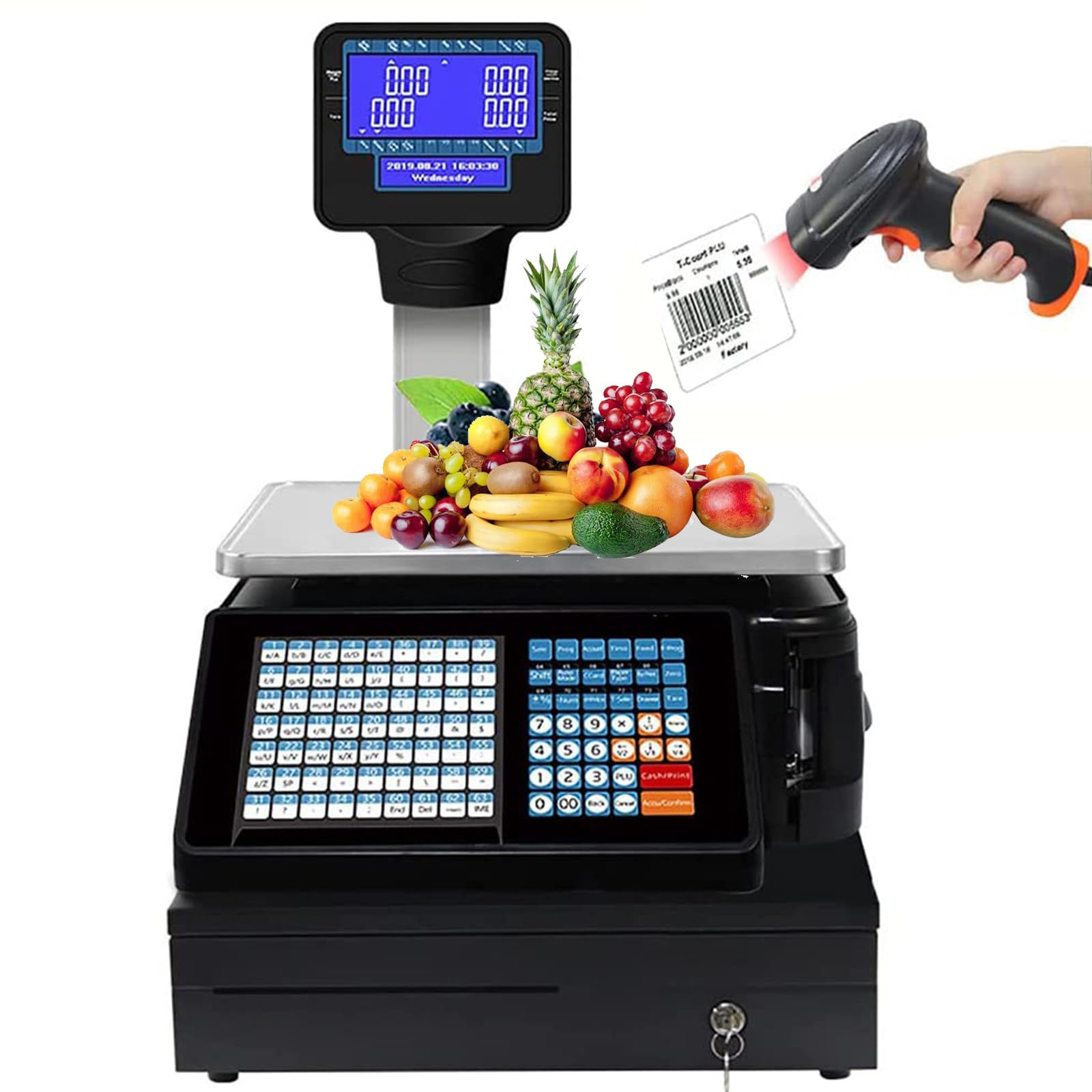 MYUYEE Bar Code Scales,Digital Price Calculator Thermal Printer,Commercial Double Sided Price Label Printing Scales,For Supermarkets Convenience Stores,30Kg/66Lb Capacity (C)