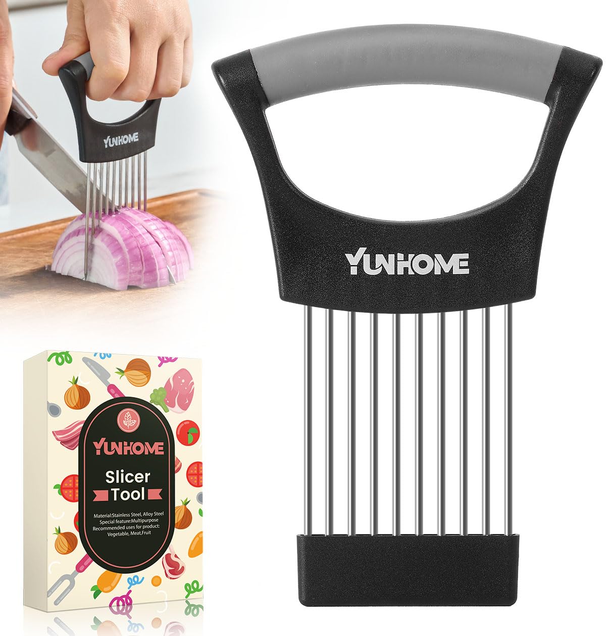 2-Piece Onion Slicer Holder – Stainless Steel Kitchen Tool For Slicing Onions, Veggies, Lemons & Meat - View #3