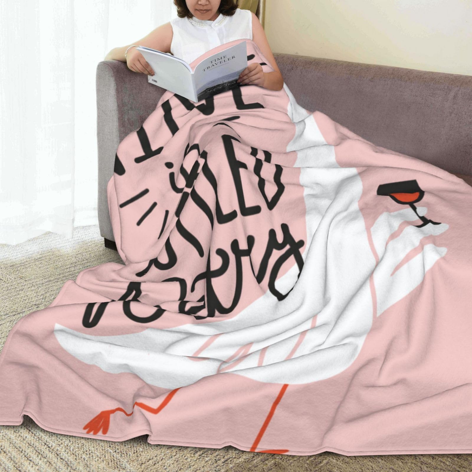 Fleece-Überwurfdecke mit Weinglas und Rotwein-Druck, wendbar, Plüsch, flauschig, groß, Flanell-Decken für Sofa, Couch, Bett, 203 x 152 cm