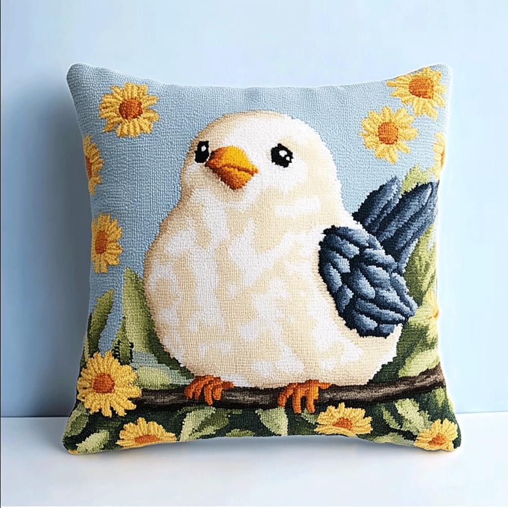 AMBATTERY Latch Hook Pillow Kit Animal Elephant Pre-Printed Latch Hook Rug Kits Cross-Stitch Embroidery Cushion Handmade Pillow Cover Cushion 17x17in
