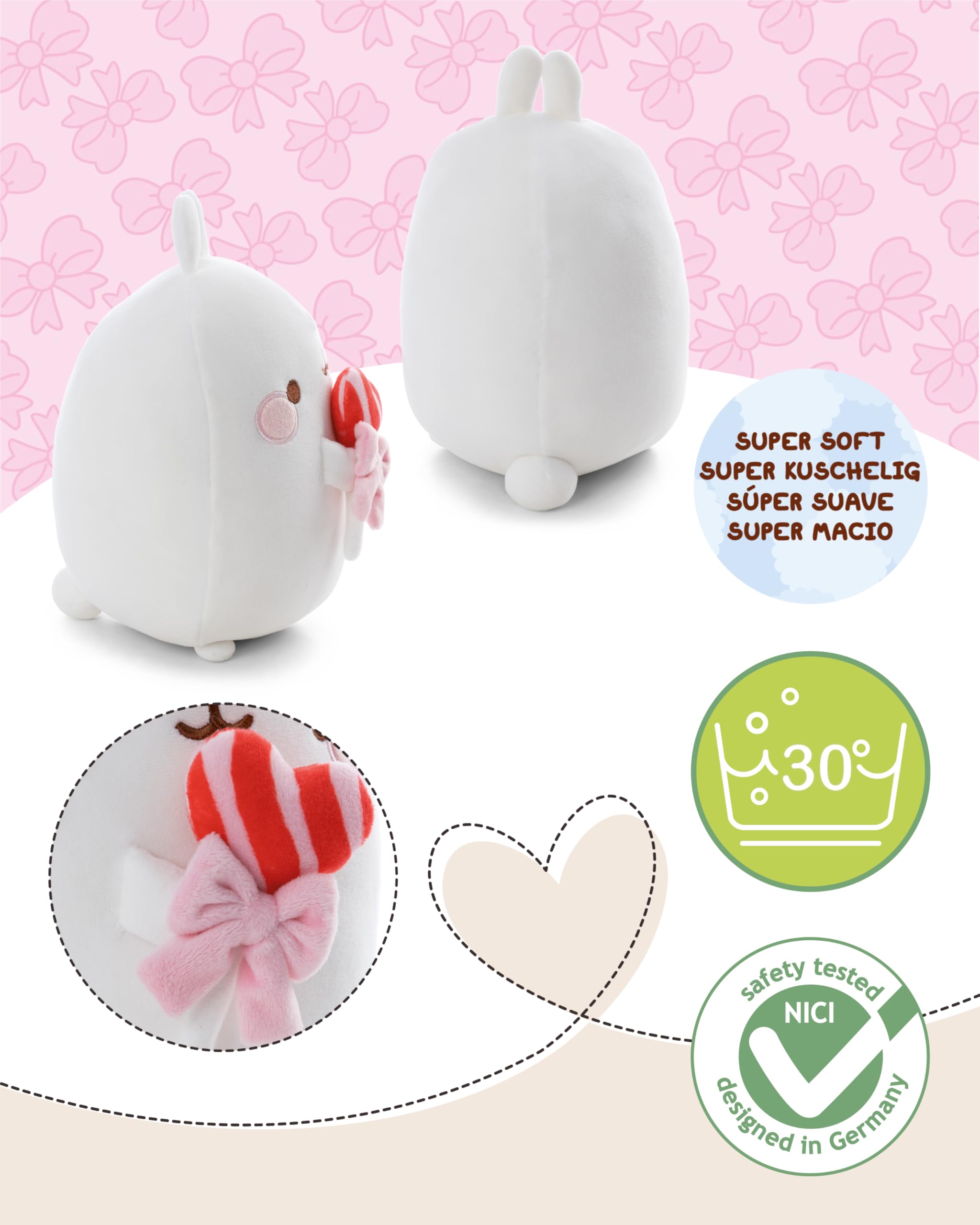 Peluche Molang Avec Cœur Arc-en-ciel – 12 Cm – Super Douce, Star De La Télé Et Des Réseaux Sociaux – Cadeau Kawaii