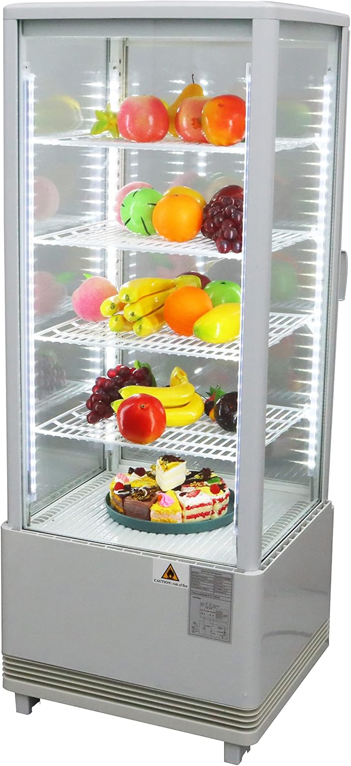 INTSUPERMAI Commercial Glass Refrigerated Cake Display Case with Interior LED Lighting Beverage Cake Refrigerator Showcase with Automatic Defrost 110V