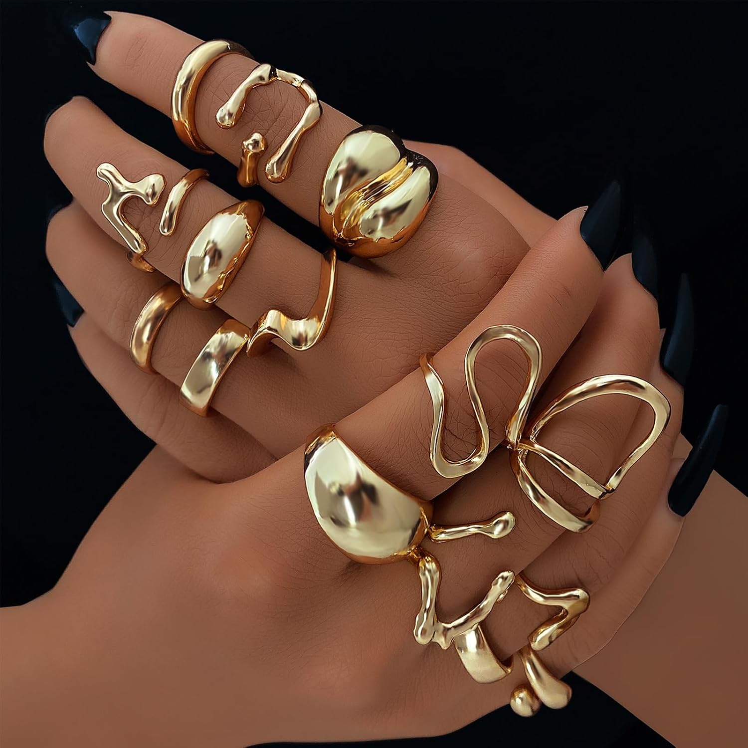 IFKM Gold Chunky Rings Set for Women 14k Gold Plated Thick Dome Stackable Open Rings Trendy Dainty Minimalist Jewelry Gifts