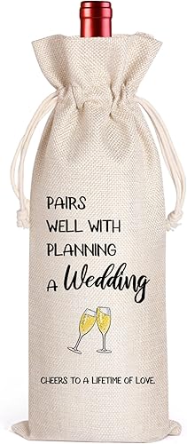LANBAIHE Regalos de boda Bolsa de vino, parejas de boda, regalo de vino de novia y novio, bolsa de regalo de vino de lino, bolsa de vino reutilizable