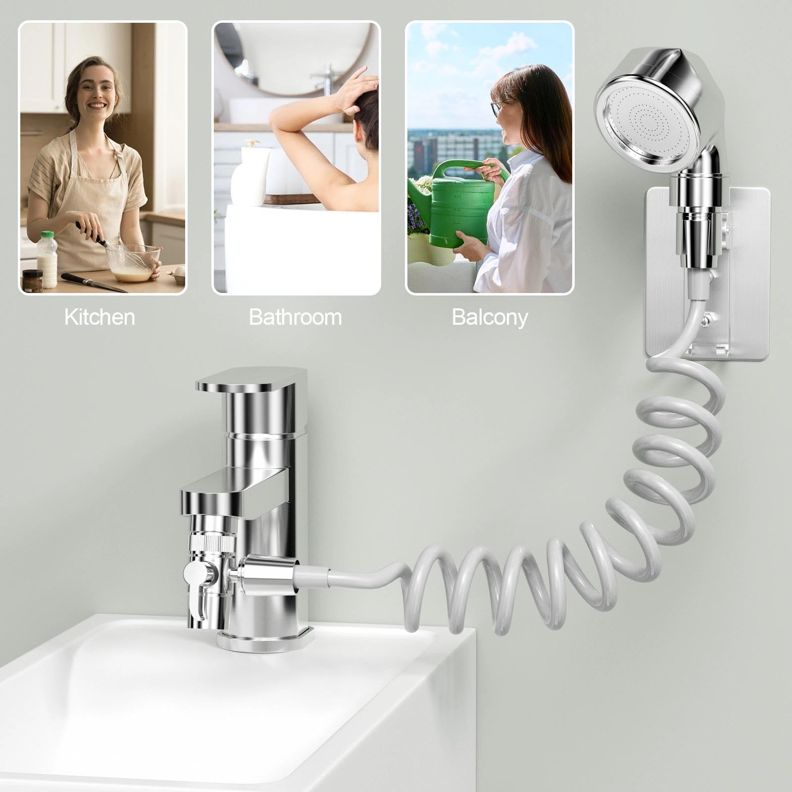 Brysalis Doccetta per Lavandino, Doccino per Doccia, Soffione Doccia con 2m Tubo, Doccino per Bidet Bagno, Doccino Universale per Rubinetti, Perfetto per il Lavaggio dei Capelli, Animali, Cucina - 5