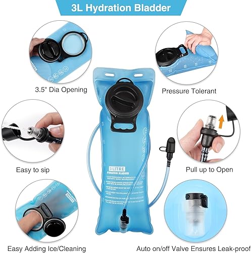 Miniatura 5 de NOOLA Mochila de hidratación de 3 litros, mochila de agua aislada, mochila de senderismo con vejiga de agua, mochila de agua ligera para senderismo,