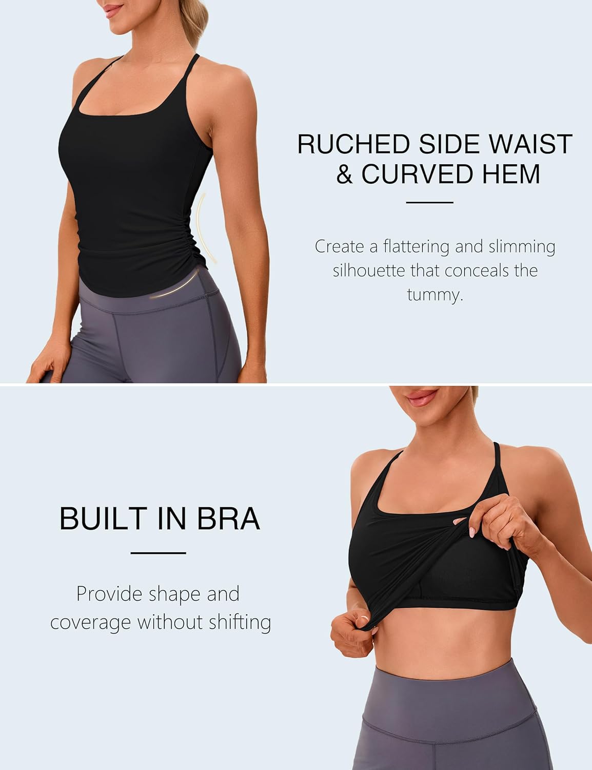 BMJL Womens Workout Tank Tops Built in Bra Ruched Gym Tops Racerback Athletic Yoga Shirts - Image 4