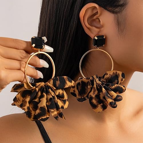 Aretes colgantes de gran tamaño con estampado de leopardo, color marrón grueso de los años 80 y 90, estilo retro y bohemio, para mujer, regalo de