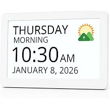 Robin Clock 2026 with Day and Date for Elderly, Clocks for Seniors, Dementia Clock, Digital Calendar Elderly, Bedside Clocks Seniors, Alzheimers Products, Dementia Clocks Large, White