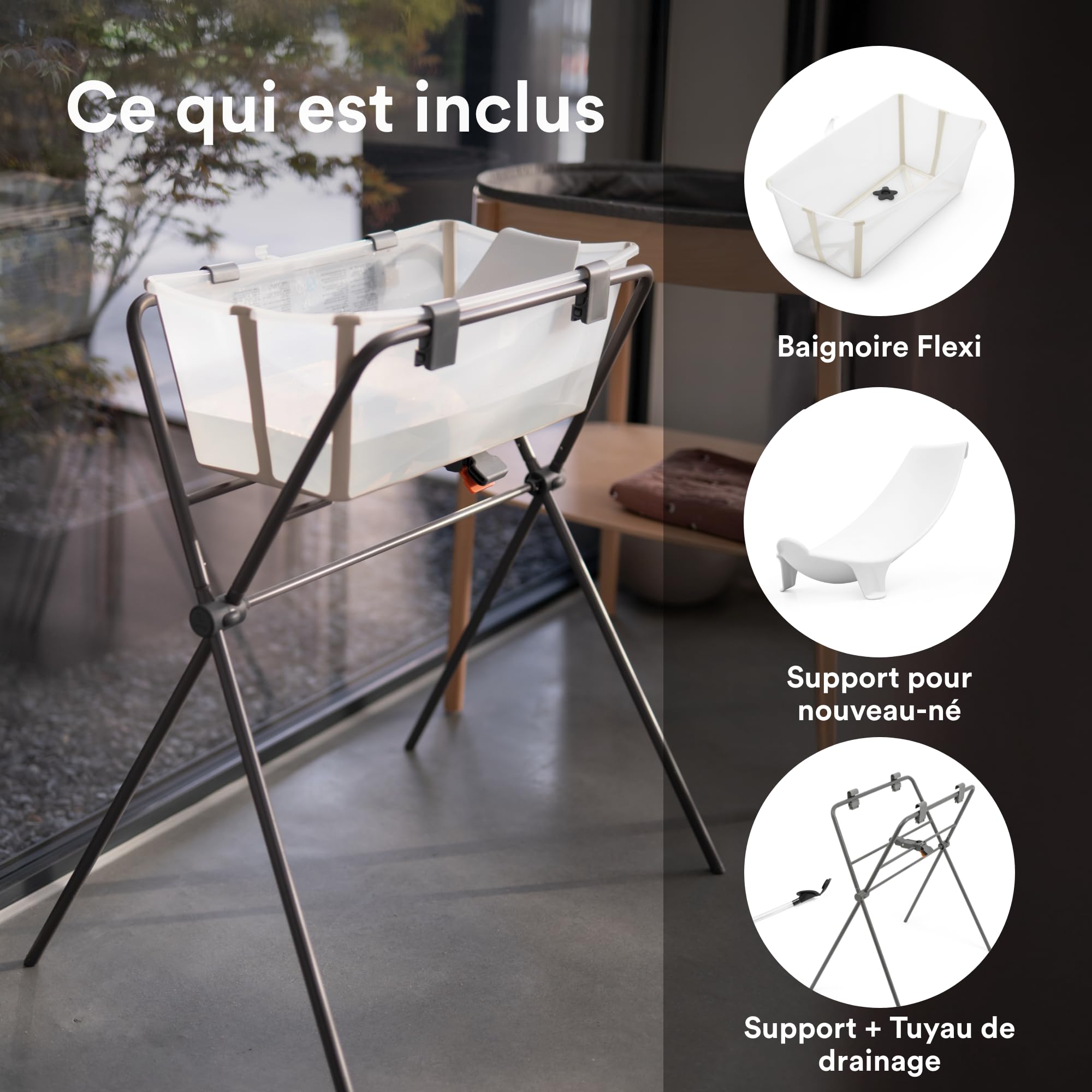 Stokke Flexi Bath (Beige sable) + Support nouveau-né + Support Flexi Bath - Idéal pour Nouveau-né et Bébé Jusqu’à 48 mois - Pliable, durable et facile à ranger