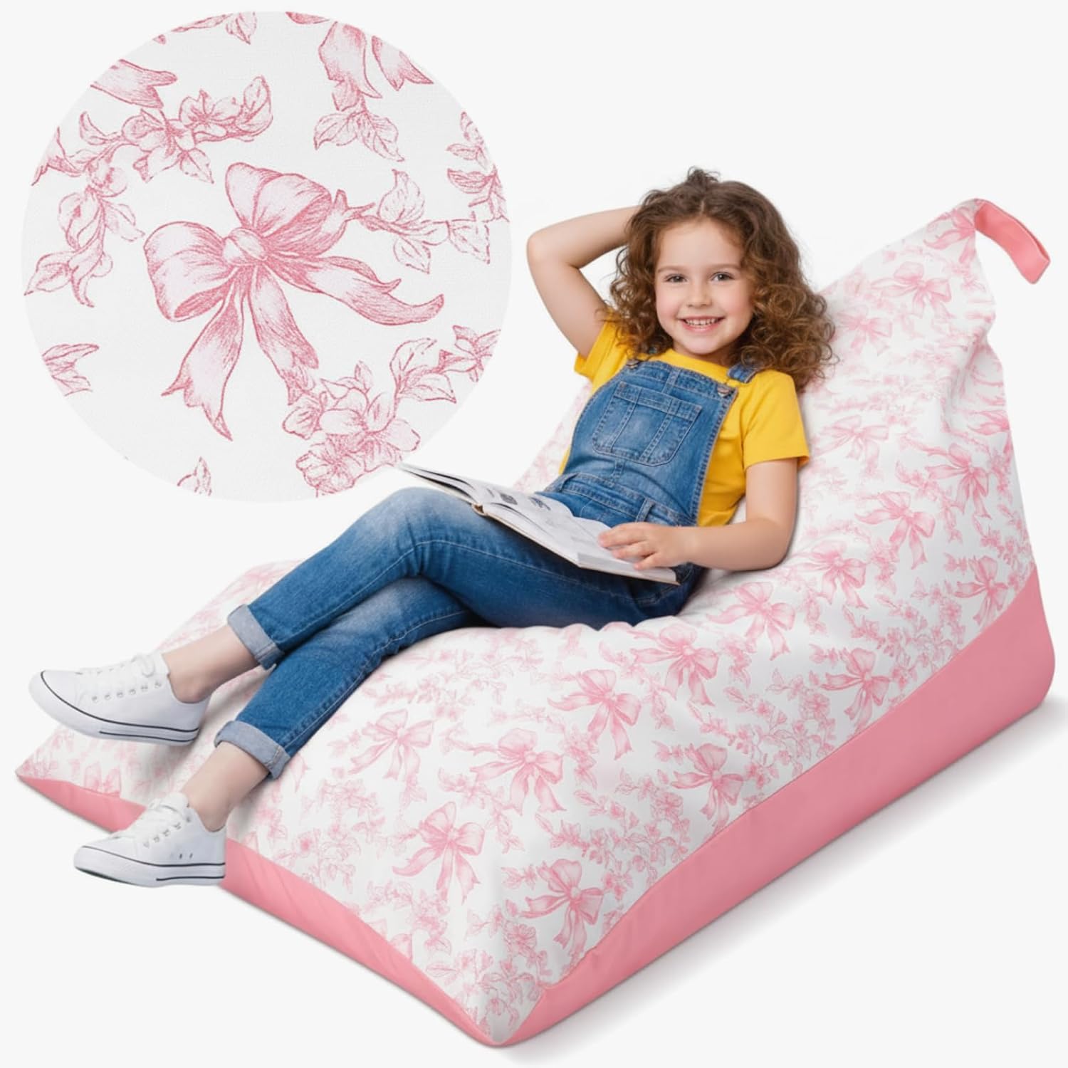 Didaey Pink Bow Cover for Stuffed Animal Bean Bag Storage (No Filler) 100% Cotton Beanbag Chairs for Teens Polyester Stuffable for Kids Plush Toys Clothes Home Supplies