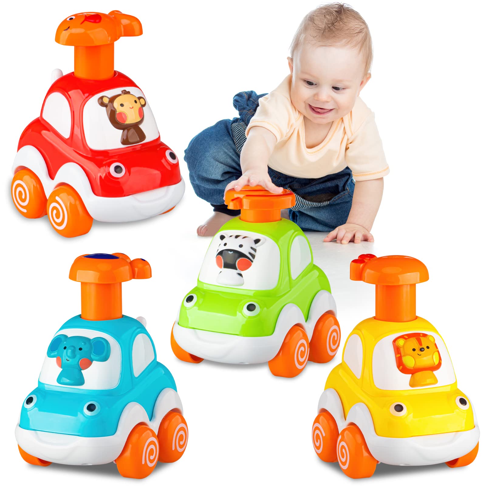 lerrbo4 PCS Animal Car Toys with Tractor for Toddlers Age 1-2|Baby Toys 12-18 Months|1st Birthday Gifts for 1 Year Olds