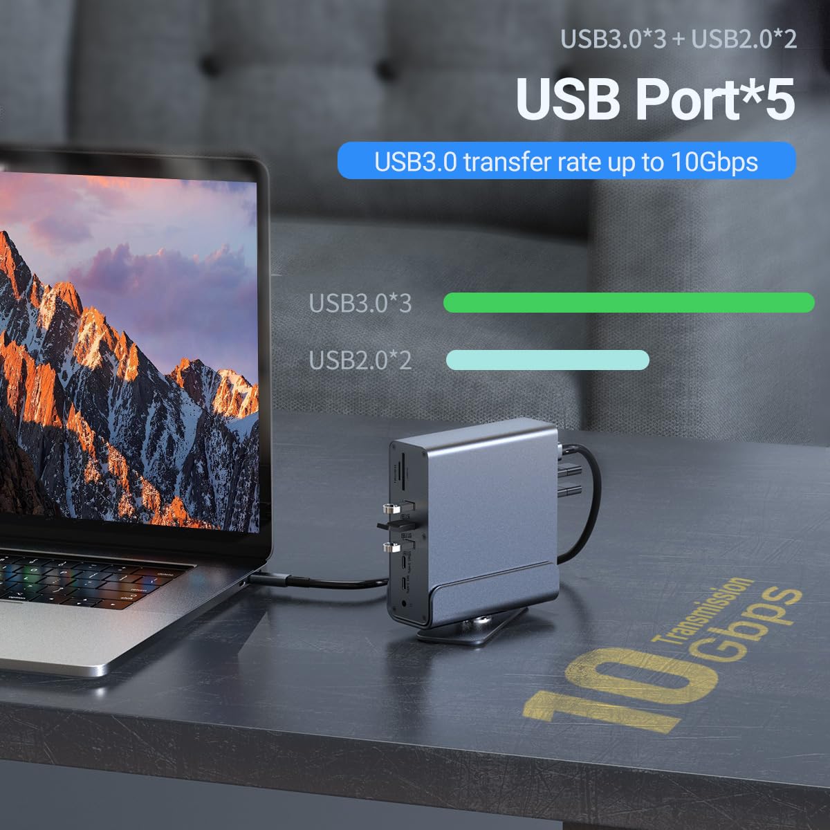 Stacja dokująca USB 15-in-1 do Msi Raider Katana Titan Stealth Vector Creator Prestige Summit Cyborg Sword Pulse Laptopy do gier, mit 360°Drehfuß, 2* 4K HDMI, 1 * DP, 10Gbps USB, RJ45, Audio, SD/TF