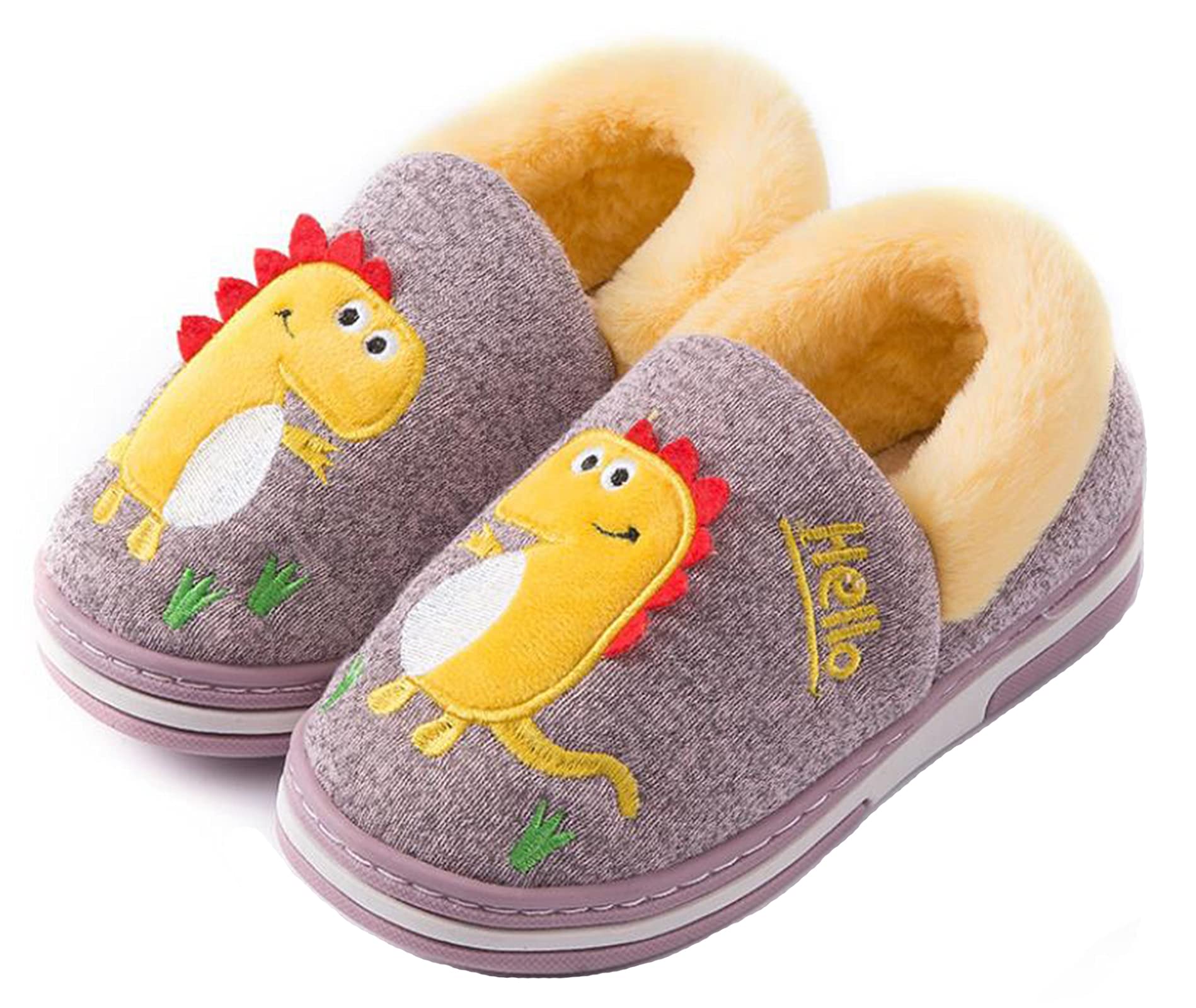 SMajong Inverno Pantofole Bambino Ciabatte Dinosauro per Ragazze e Ragazzo Pantofole Antiscivolo Invernali Home Morbido Scarpe Caldo 23-35 EU
