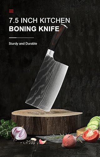 Miniatura 6 de Cuchillo de corte de carne de chef de 7 pulgadas, cuchillo chino de alto carbono con láser de damasco, cuchillos de patrón de damasco, mango de