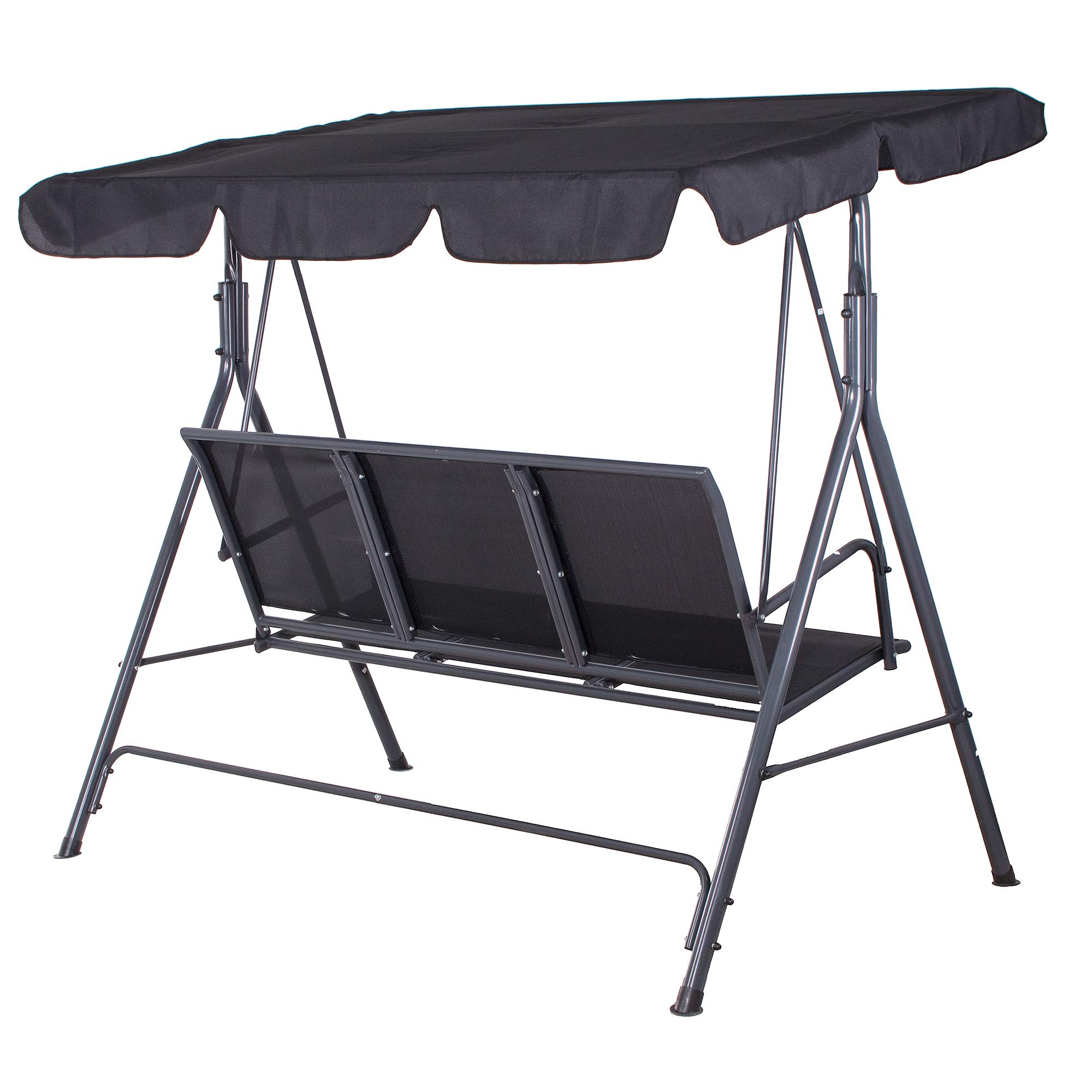 Springos Fiona - Columpio de jardín con toldo, banco del columpio para 3 personas, alto x ancho x profundidad: 150 x 170 x 109 cm, color negro
