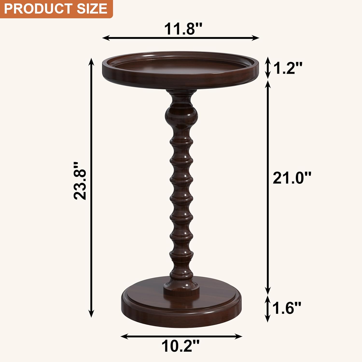 Yusong Round Side Table, Drink Table for Small Spaces, Mid-Century Accent End Table Nightstand Bedside Table for for Living Room, Bedroom, Corners, and Office (Walnut)