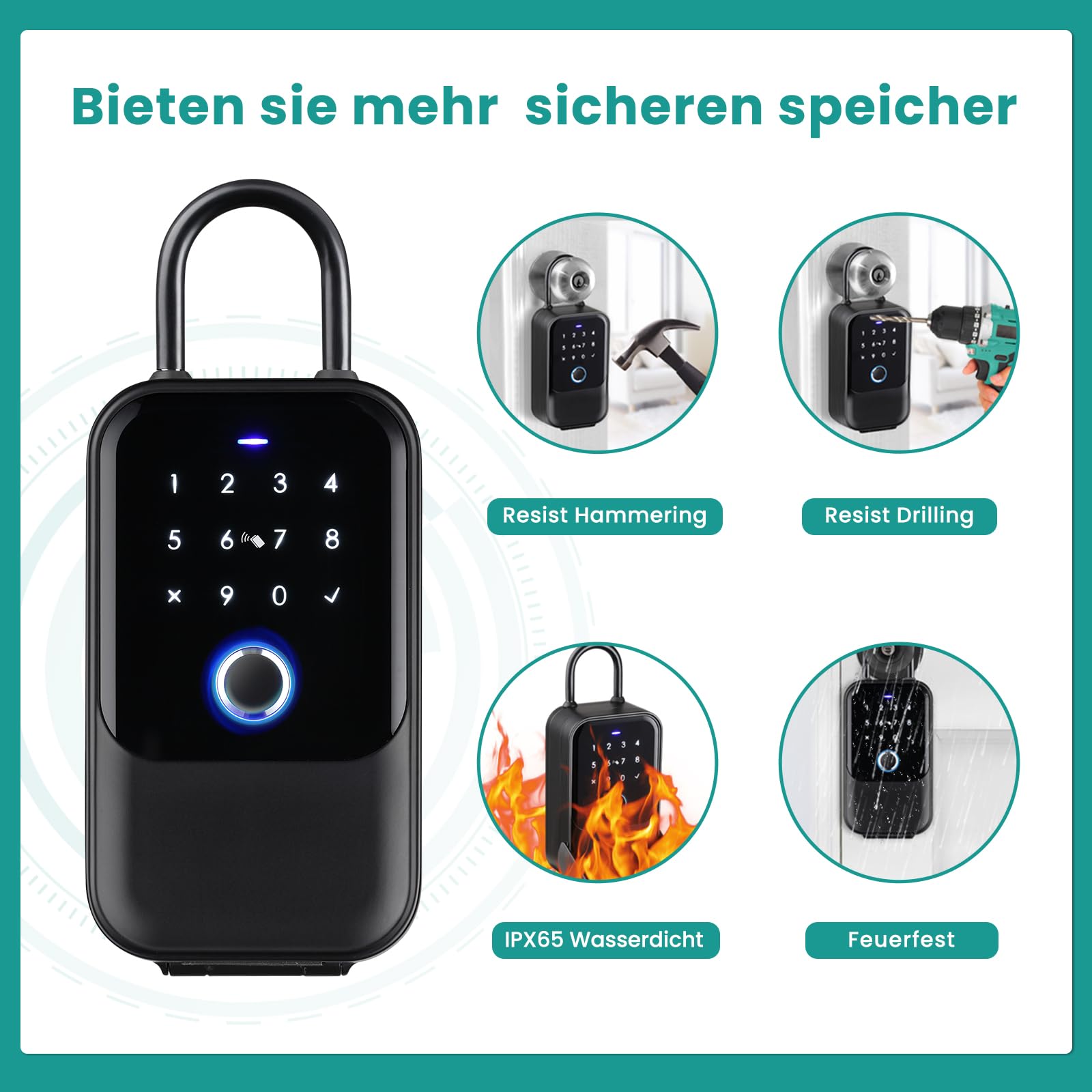 AVATTO Caja de llaves inteligente con huella digital y contraseña, caja de bloqueo inteligente, caja de bloqueo Bluetooth, IP65 resistente al agua, montaje en pared, montaje en pared, soporte Smart