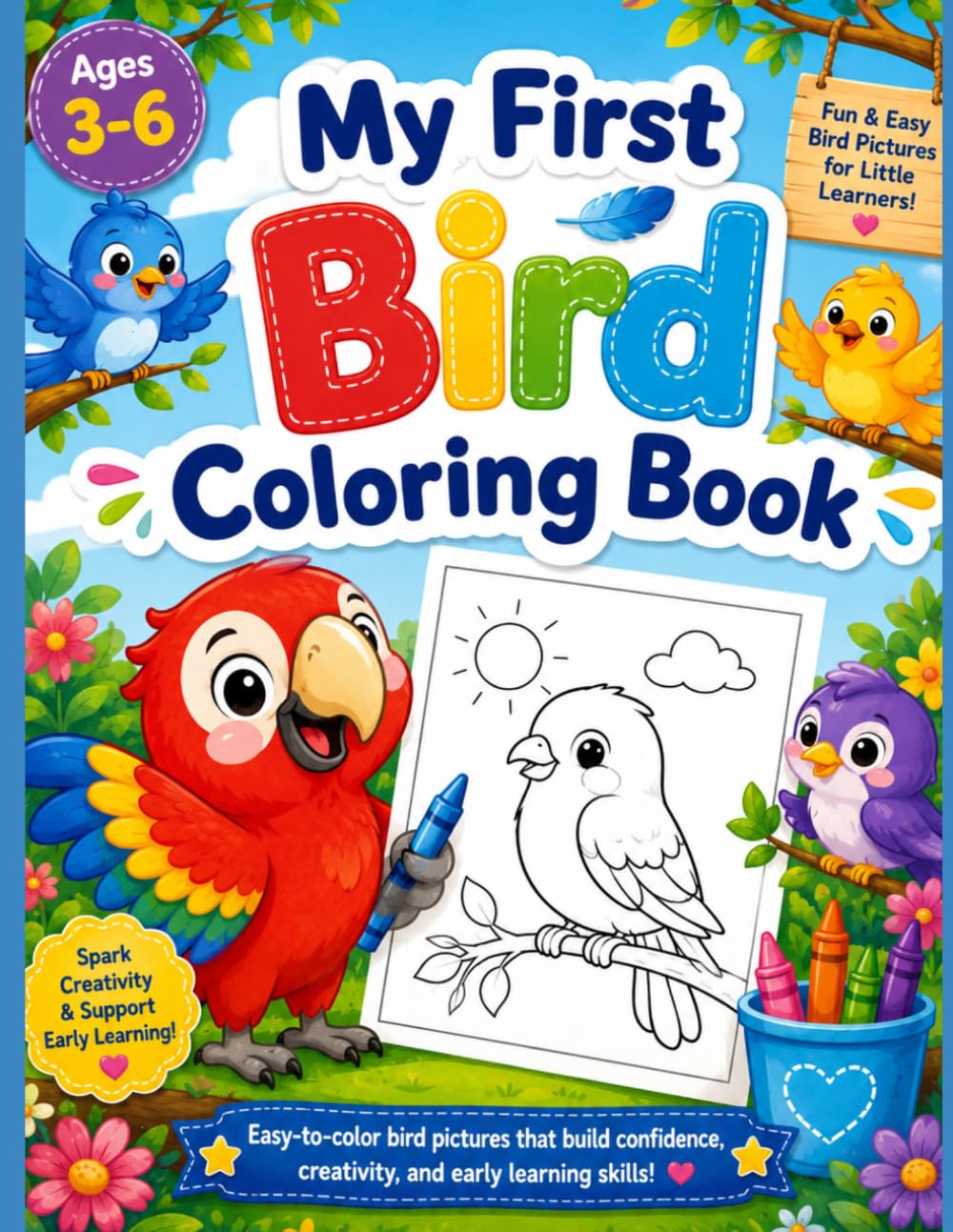 Birds Coloring Book for Kids Ages 3–6: Fun and Easy Bird Coloring Pages for Preschoolers and Toddlers