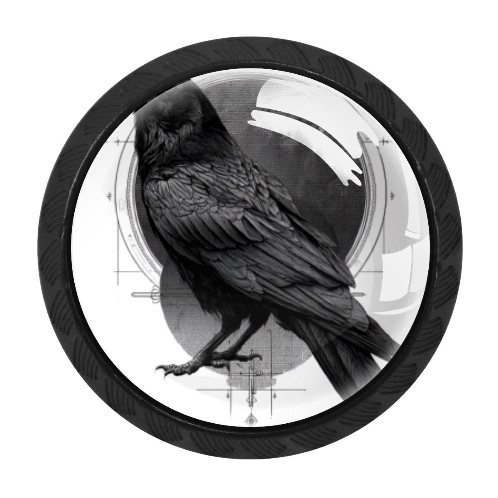 CHENZZZZ 4 PCS Crow (17) Crystal Glass Cabinet Knob Drawer Pull Handle for Kitchen Cupboard Dresser Wardrobe etc