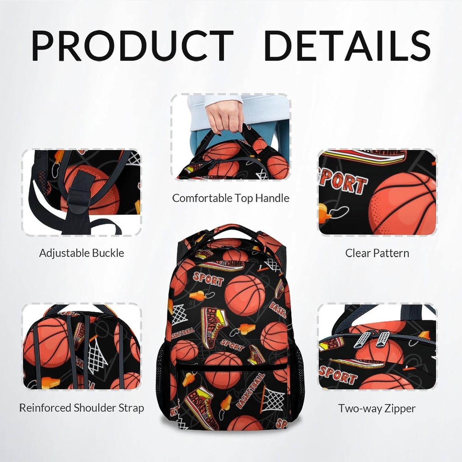 UNIKITTY Kids Backpack for Girls Boys, Basketball Backpack for Elementary Middle School, 17" School Backpack for Students, Red Funny Bookbag with Adjustable Straps