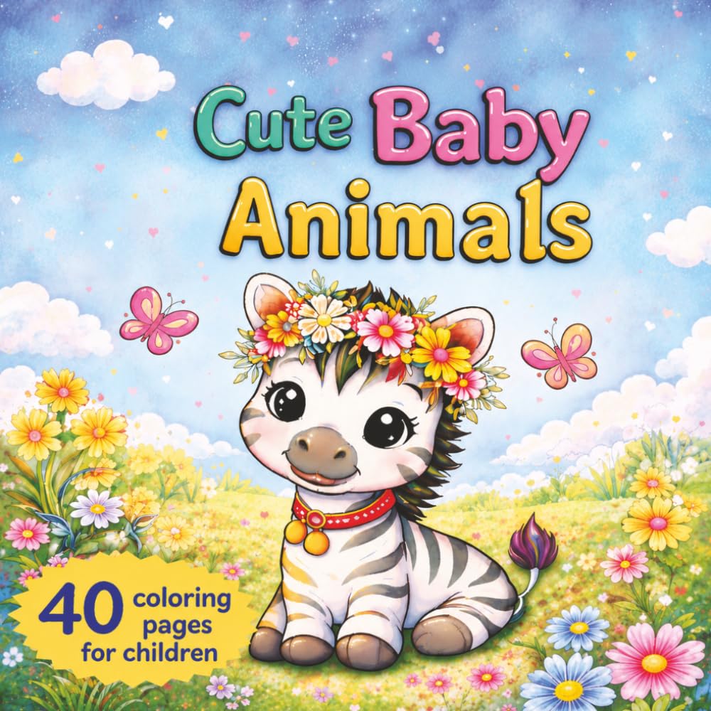 Cute Baby Animals: 40 Coloring pages for children