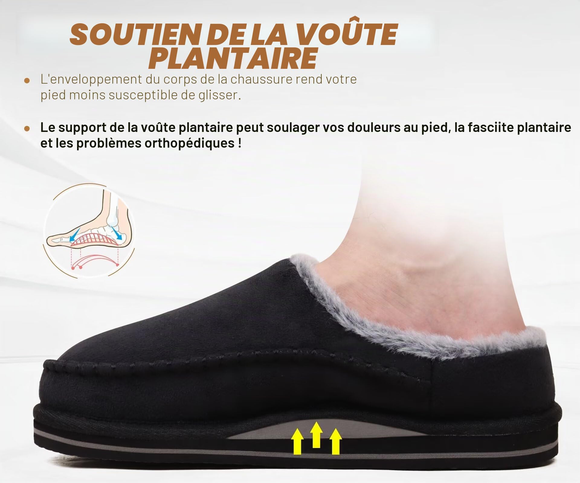 KuaiLu Pantoufles pour support de l'arche hommes Confortable Intérieur Point fait main Microsuède Sabot facile à mettre Maison Chaussures Avec Fausse Fourrure Chaude caoutchouc Extérieur