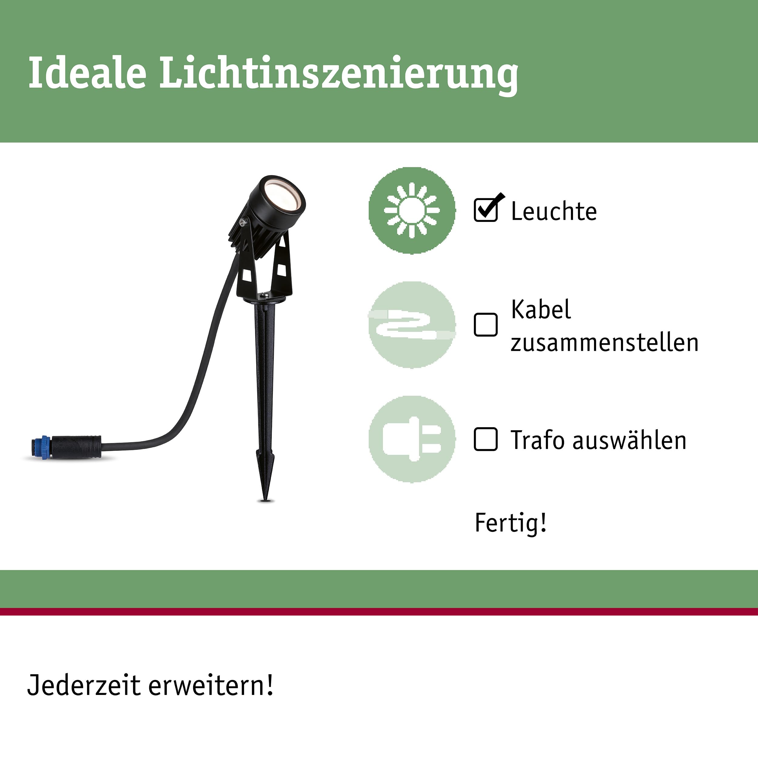 Paulmann 94373 Plug & Shine LED Gartenstrahler Warmweiß Basisset IP65 3000K 3x3,5W 21VA Schwarz