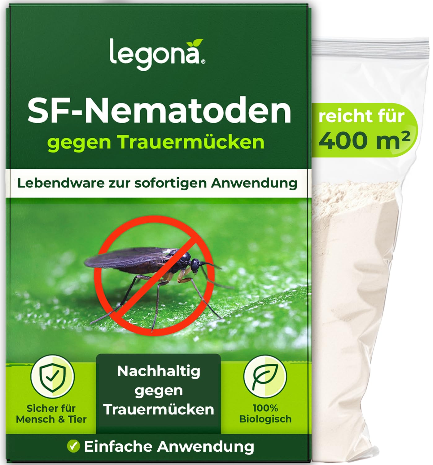 Legona SF-Nematoden 200 Mio - Nematoden gegen Trauermücken zum Gießen - Deckt 400 m² Blumenerde oder 2400 Pflanzen ab