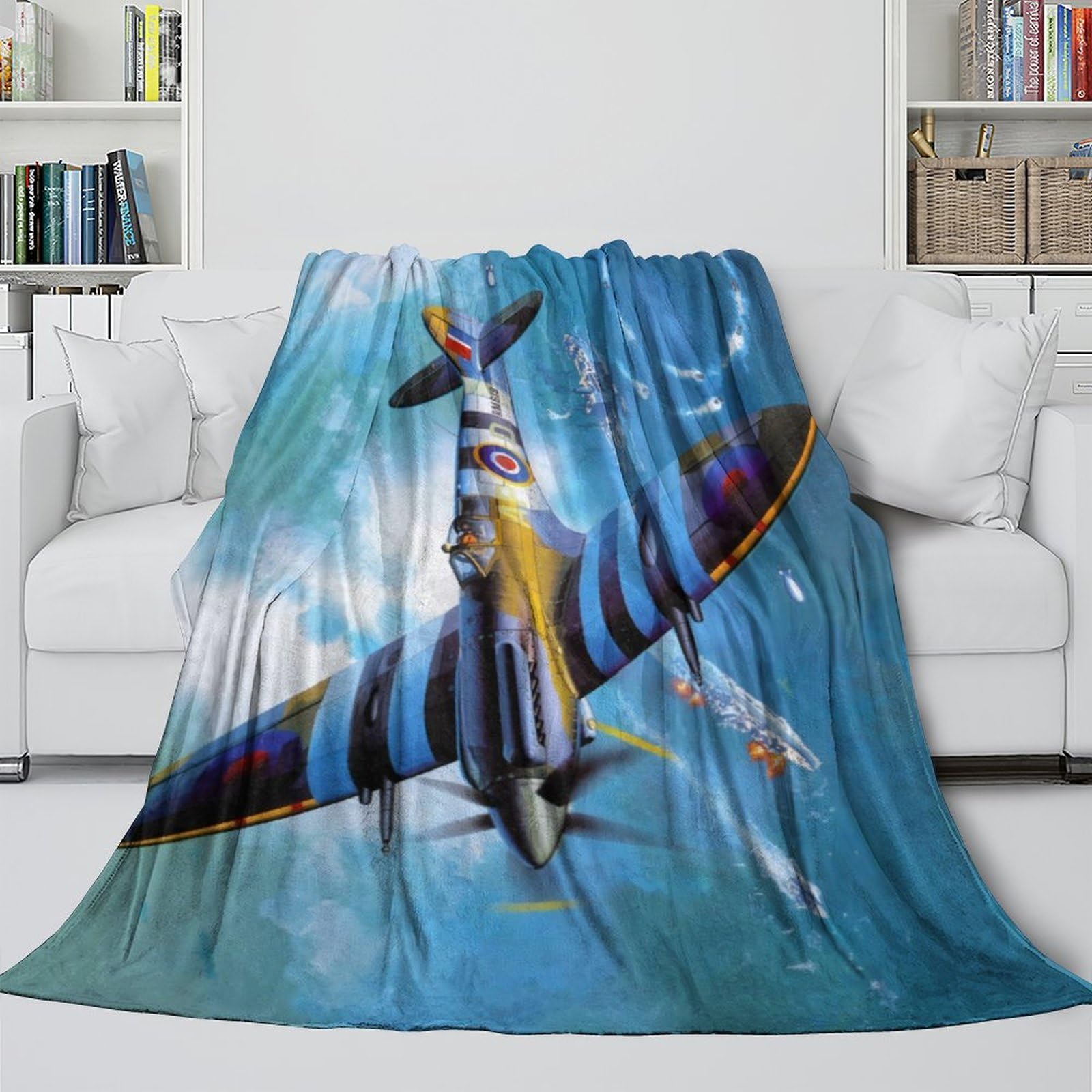 MJASVNDFO British Spitfire Fighter Soft Fleece Blanket - Military Air Conditioner Blanket for Calming And Sleep - Cozy Blanket To Wrap With After A Tiring Day - Gift for Yourself 60x80inch(150x200cm)