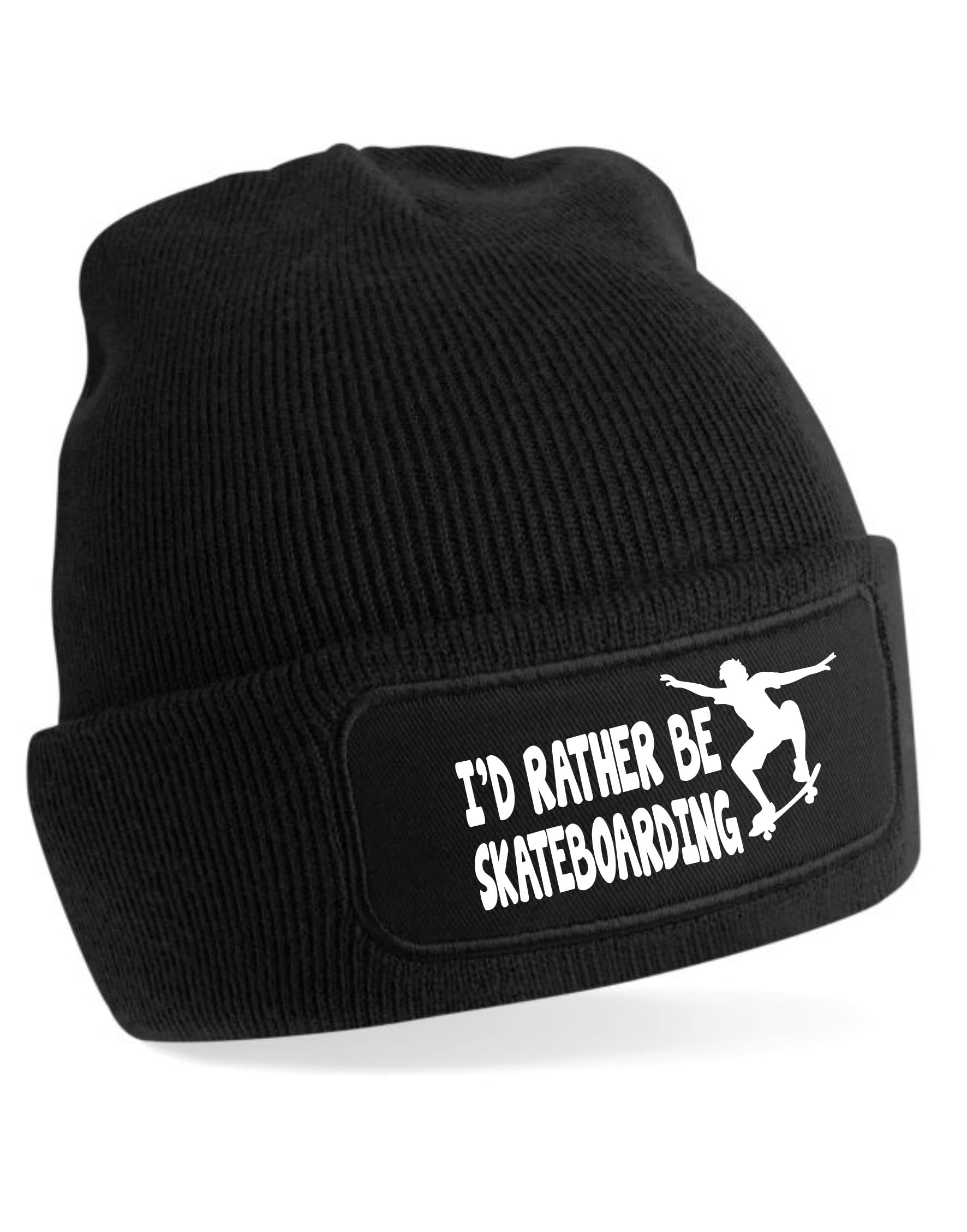 Print4U I'd Rather Be Skateboarding Beanie Hat for Lovers of Skateboards Black