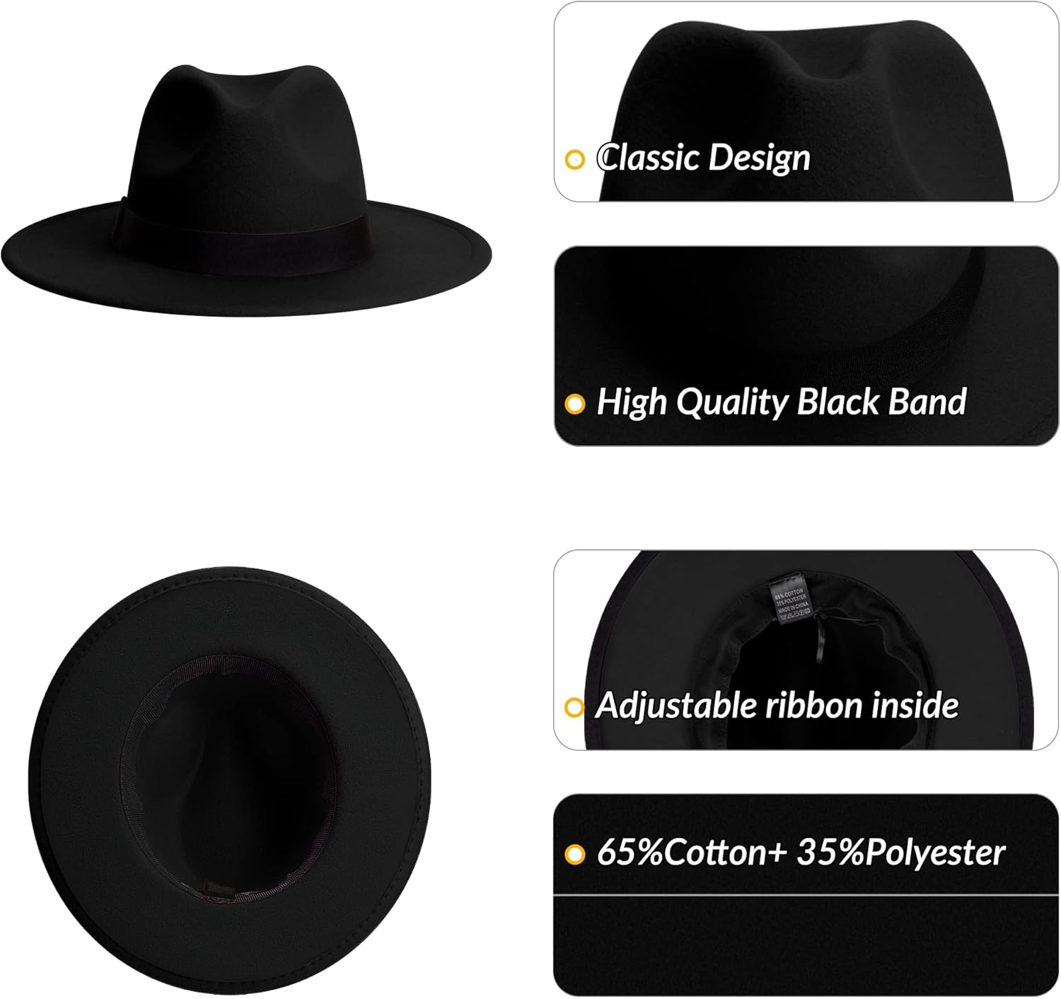KUJUHA Fedora Hats for Mens/Womens Felt FedoraHats Two Tone Wide Brim Fedora Hats Rancher Hat - Image 3