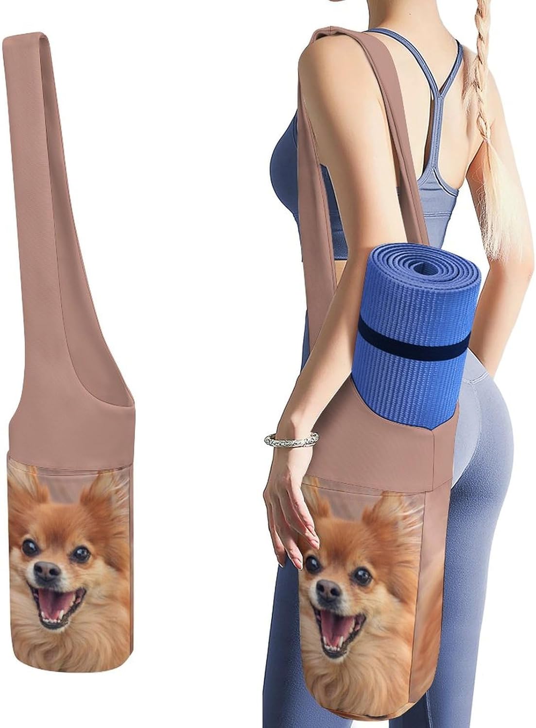 Pomeranian Dog Lightweight Yoga Mat Bag with Pockets Portable Canvas Carrying Shoulder Bags for Women Men