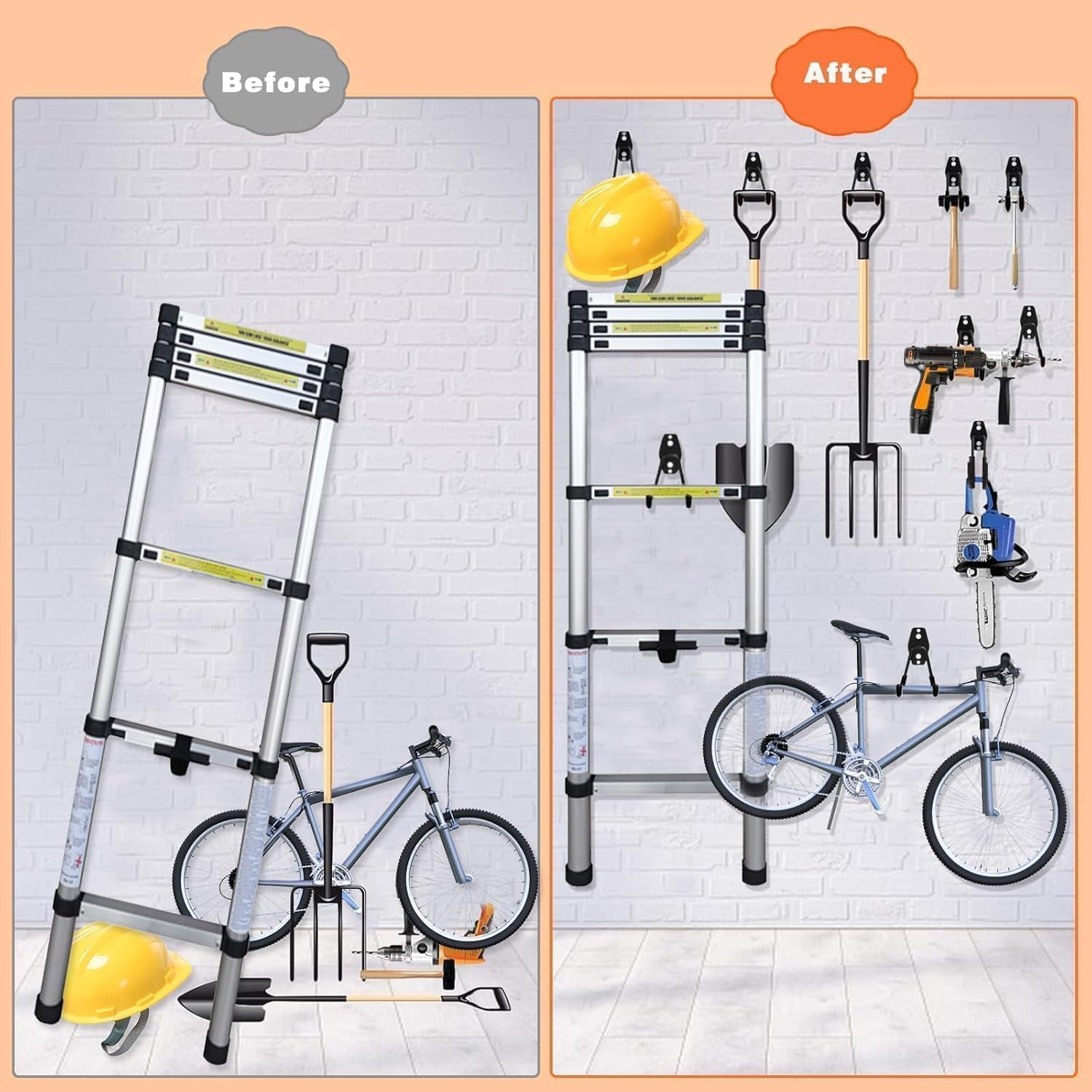 GUDEMAY 32 ganci da parete per garage, carichi pesanti, con viti e protezione in gomma, per garage, salvaspazio, per attrezzi, biciclette, scale, sci, attrezzi da giardino