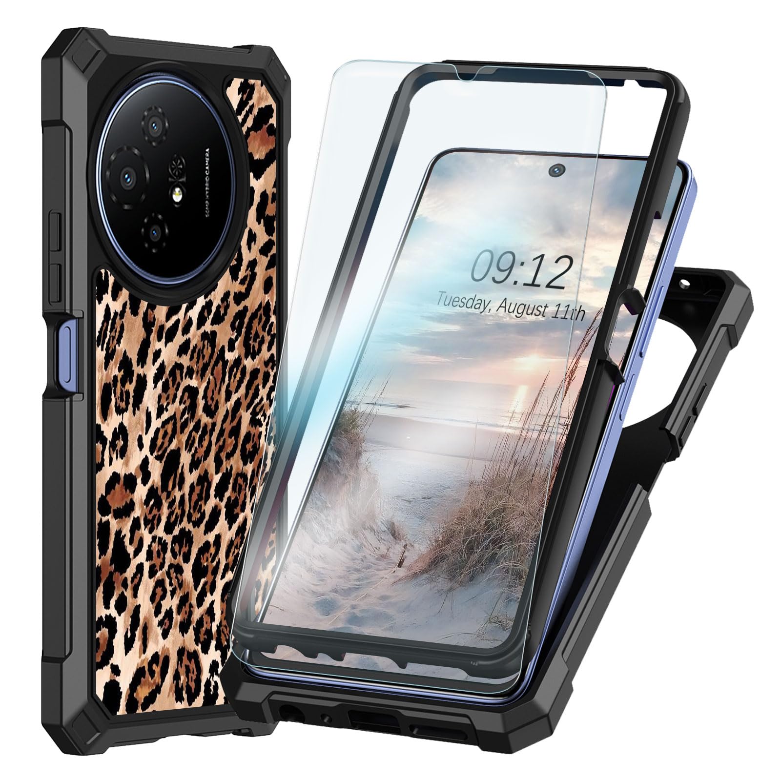 Qindaiwen for TCL 50 XL 5G Case with Tempered Glass Screen Protector, Heavy Duty Shockproof Dual Layer Structure Protective Cover Silicone TPU Case