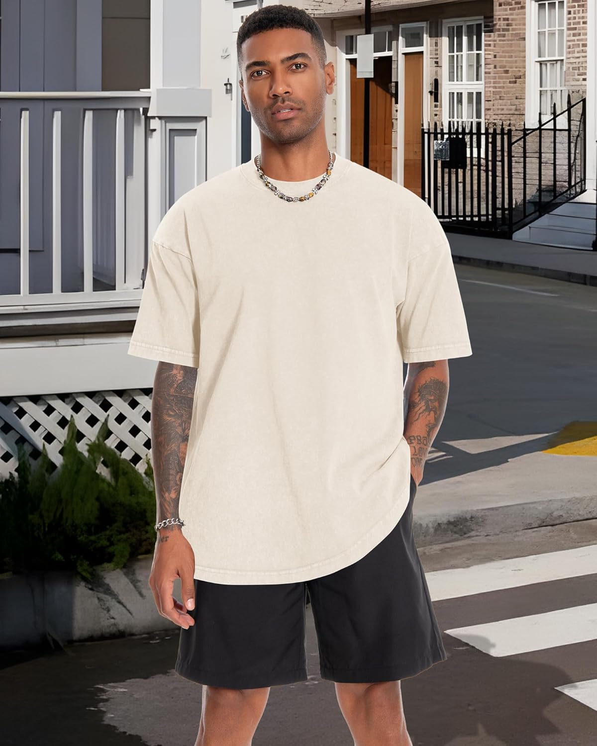 Oversized Tshirts for Men Short Sleeve Vintage Washed Basic Loose Tees - Image 2
