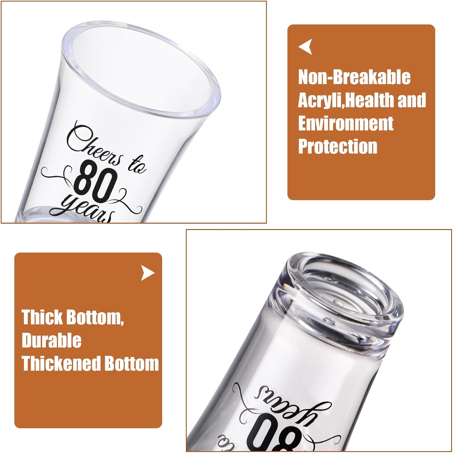 Sliner 48 Pack Birthday Shot Glasses Bulk 1.4oz Cheers to 30/40/50/60/70/80 Years Shot Glass Unbreakable Thick Base Mini Clear Plastic Wine Glass Anniversary Favors for Guests(Black,80 Years)