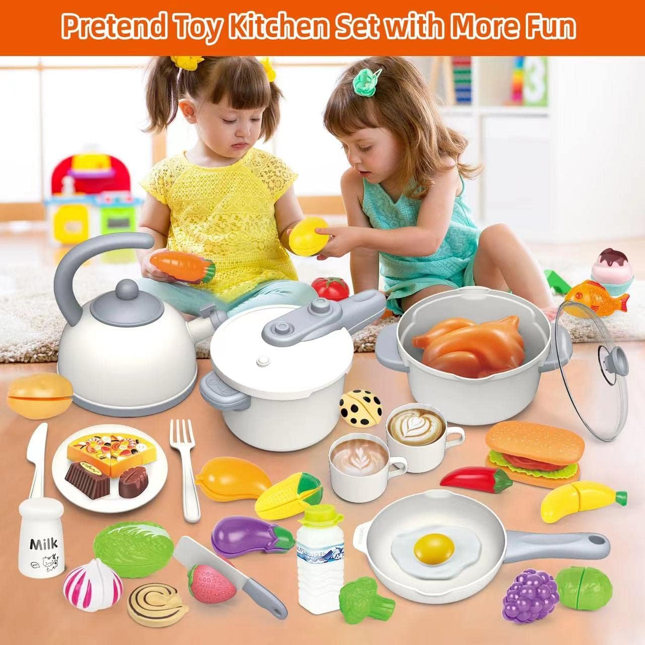 Yalujumb Kids Kitchen Toys,76PCS Pretend Play Kitchen Set Cooking Toys for Kids Girls Boys Toddlers, Kitchen Playset Accessories with Play Food Pots Pans Utensils and Dishes : Toys & Games