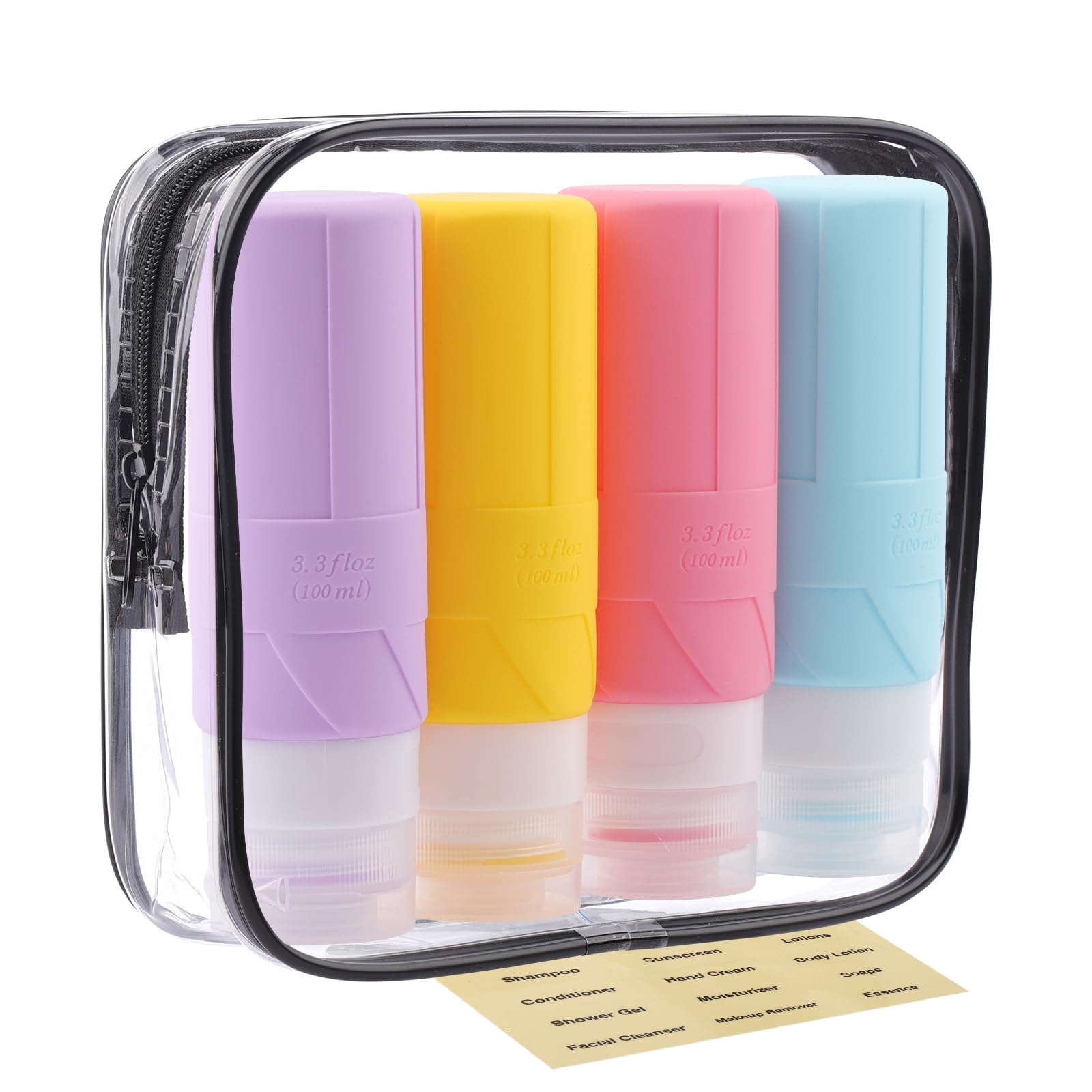 FADVAN Travel Bottles for Toiletries, 3.3oz Tsa Approved Travel Size Containers, BPA Free Leak Proof Toiletry Bottles, Refillable Easy to Squeeze and Clean (Macaron)