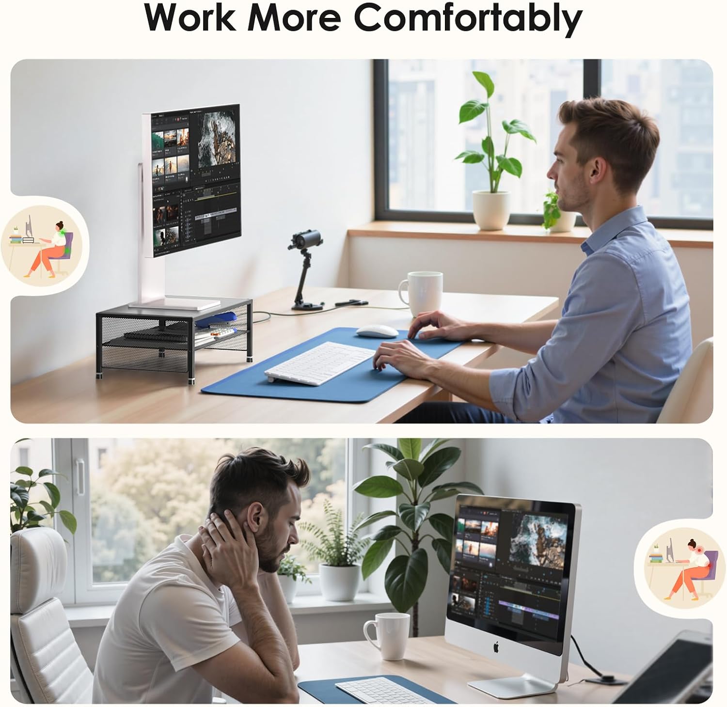  2-Tier Computer Monitor Stand Riser, Laptop Stand for Desk, Desk Organizer for Office, Home and School Supplies, Black thumbnail