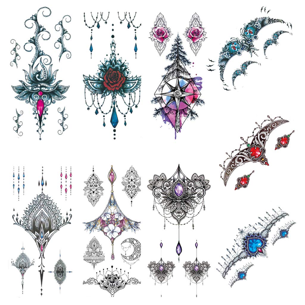 CARGEN 9 Sheets Romantic Flower Temporary Tattoo Sexy Cover Up Makeup Fake Tattoo Body Art Sticker great For Legs Thighs Chest Hips for Women Girls