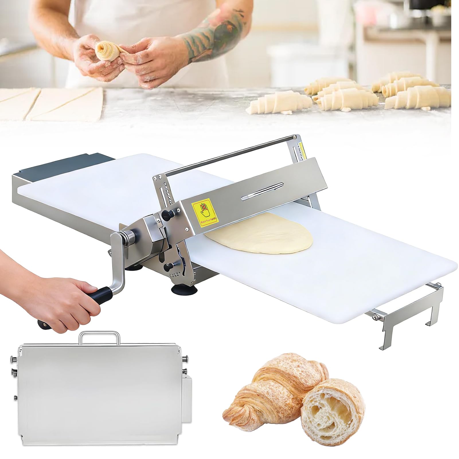 GYKOZY Folding Dough Sheeter with Sheeter Boards, Stainless Steel, Adjustable Thickness, Manual Dough Roller Machine for Pizza, Croissants, Pastry & Fondant