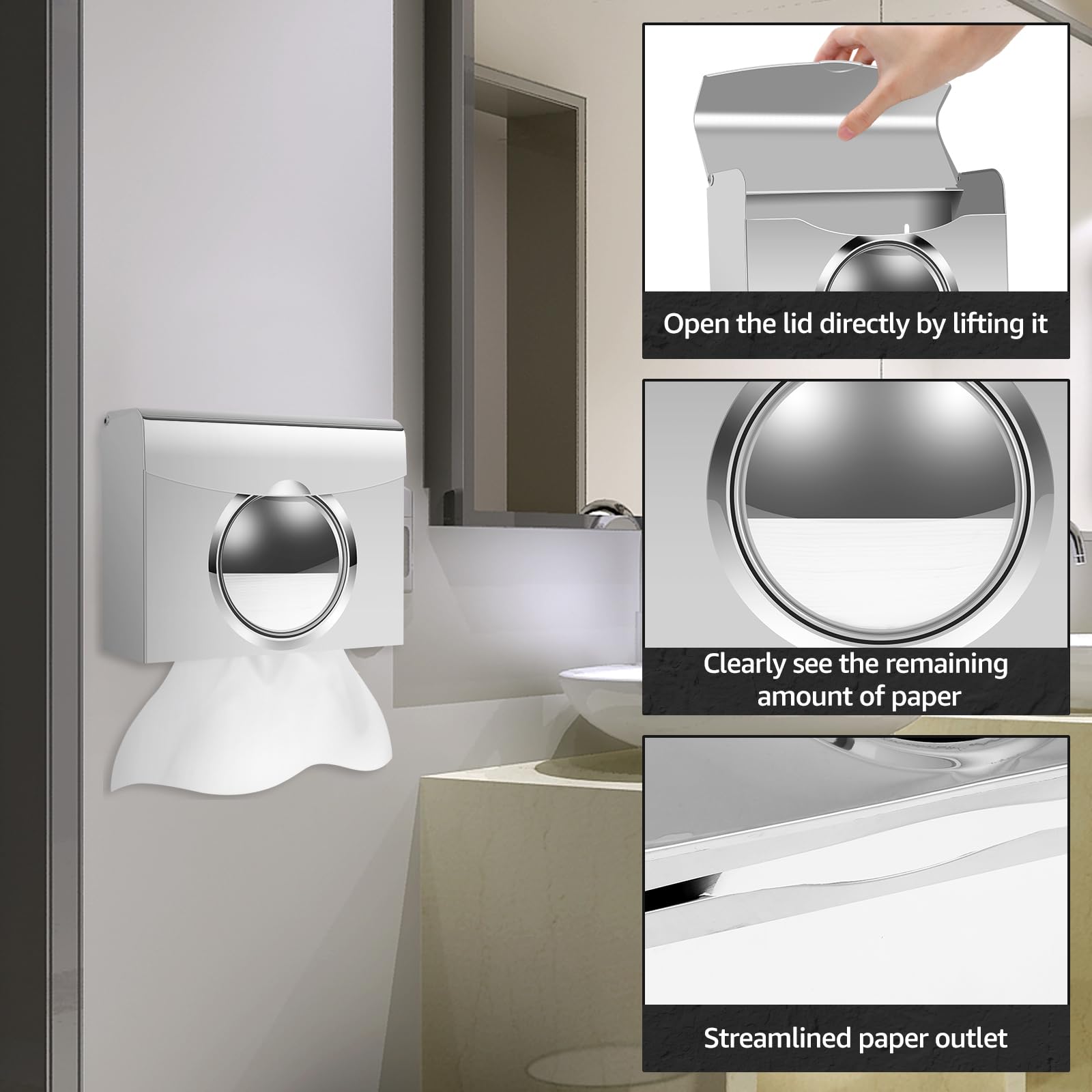 Paper Towel Dispenser, Wall Mounted Paper Towel Holder, Commercial Toilet Tissue Dispenser, Large Capacity Hand Towel Dispenser, Stainless Steel Tissue Holder for Home Hotel Bathroom