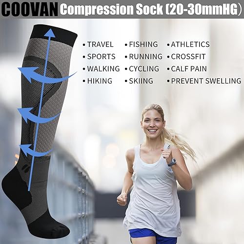 Miniatura 8 de COOVAN Calcetines de compresión para hombres y mujeres de 20 a 30 mmHg, medias de compresión altas para correr