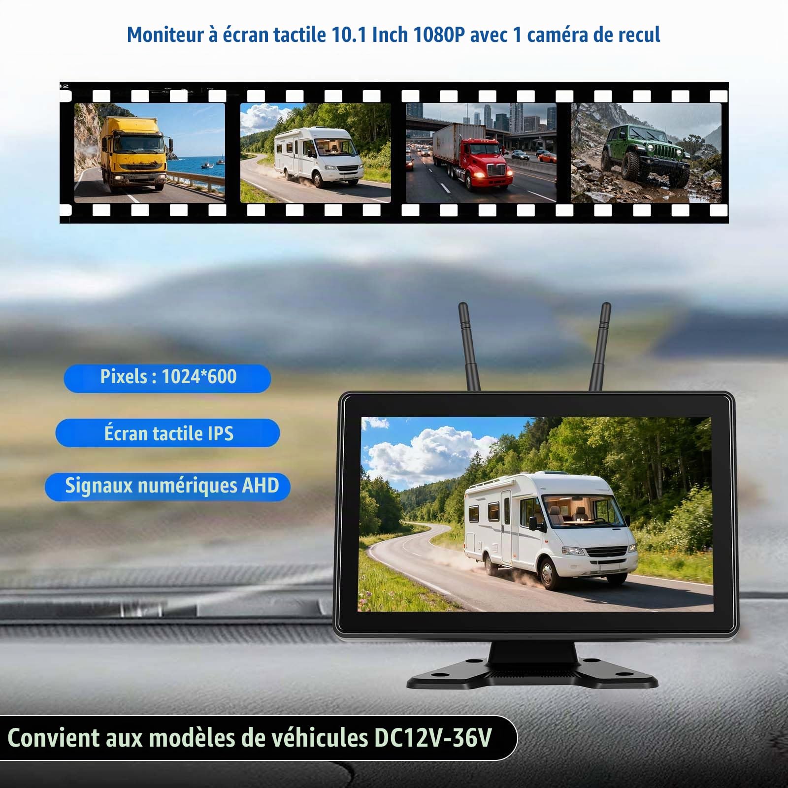 CAMECHO Solaire Caméra de recul sans Fil avec 10 Pouces Écran Tactile, 10000 mAh Caméra Magnétique 720P IP68 Étanche Vision Nocturne 320ft Max pour Voiture 12-36V, Caravane, Camping-Car, SUV