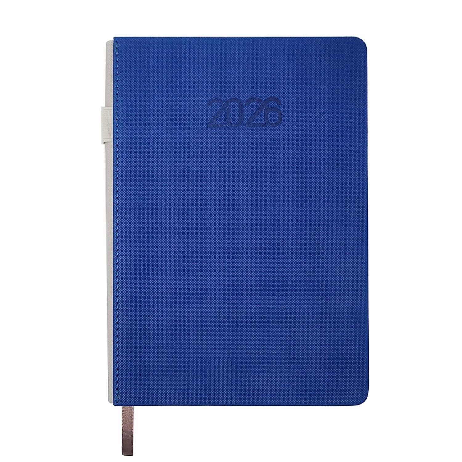 Agenda giornaliera 2026, formato A5, con copertina rigida testurizzata e portapenne, pagine 80 g/m², agenda 365 giorni per ufficio, uso personale, Capodanno e regali aziendali (blu)